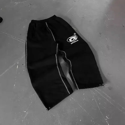 2025 Embroidery Design Sports Pants Men and Women Y2K Retro Loose Casual Pants Personalized Leg Zipper Design Straight Pants